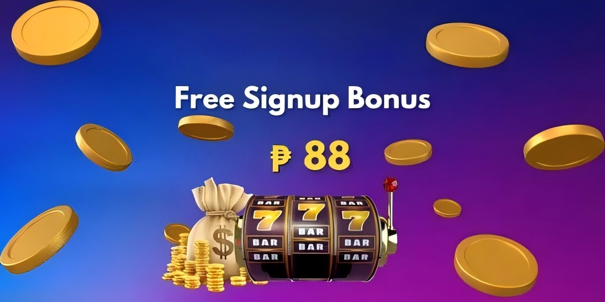 Welcome package promotional banner with bonus coins and slot art